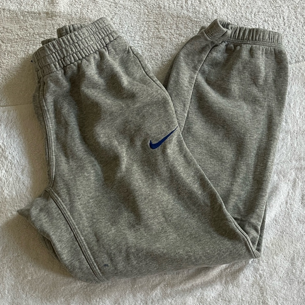 Nike Kids Gray Sweatpants with Blue Logo